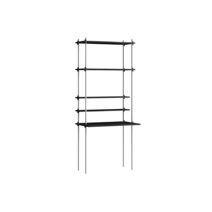 Shelving System Sets (200 cm) by Moebe / S.200.1.E / Stainless Steel Uprights / Black Painted Oak 