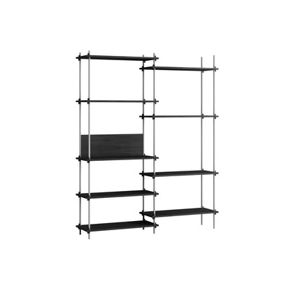Shelving System Sets (200 cm) by Moebe / S.200.2.A / Stainless Steel Uprights / Black Painted Oak 