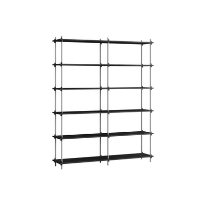 Shelving System Sets (200 cm) by Moebe / S.200.2.B / Stainless Steel Uprights / Black Painted Oak 