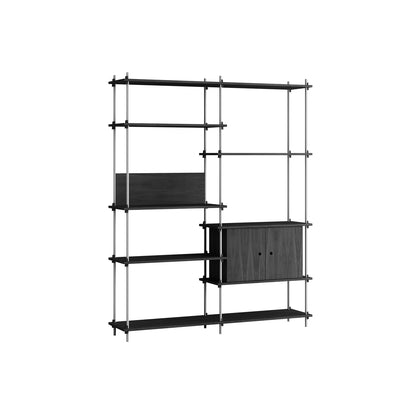 Shelving System Sets (200 cm) by Moebe / S.200.2.C / Stainless Steel Uprights / Black Painted Oak 