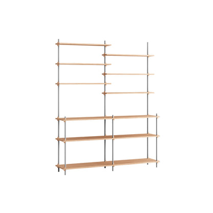 Shelving System Sets (200 cm) by Moebe / S.200.2.D / Stainless Steel Uprights / Oiled Oak 