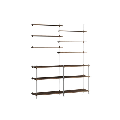 Shelving System Sets (200 cm) by Moebe / S.200.2.D / Stainless Steel Uprights / Smoked Oak 