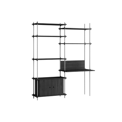 Shelving System Sets (200 cm) by Moebe / S.200.2.E / Stainless Steel Uprights / Black Painted Oak 