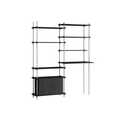 Shelving System Sets (200 cm) by Moebe / S.200.2.F / Stainless Steel Uprights / Black Painted Oak 