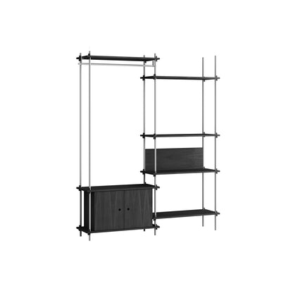 Shelving System Sets (200 cm) by Moebe / S.200.2.G / Stainless Steel Uprights / Black Painted Oak 