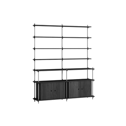 Shelving System Sets (200 cm) by Moebe / S.200.2.H / Stainless Steel Uprights / Black Painted Oak 