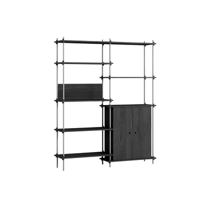 Shelving System Sets (200 cm) by Moebe / S.200.2.I / Stainless Steel Uprights / Black Painted Oak 