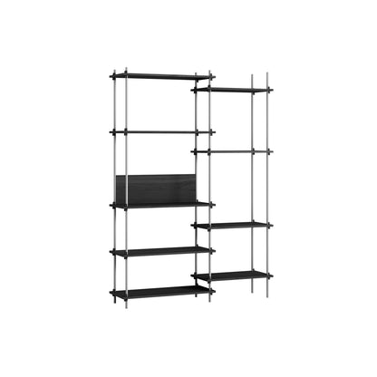 Shelving System Sets (200 cm) by Moebe / S.200.2.J / Stainless Steel Uprights / Black Painted Oak 