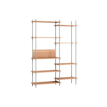 Shelving System Sets (200 cm) by Moebe / S.200.2.J / Stainless Steel Uprights / Oiled Oak 