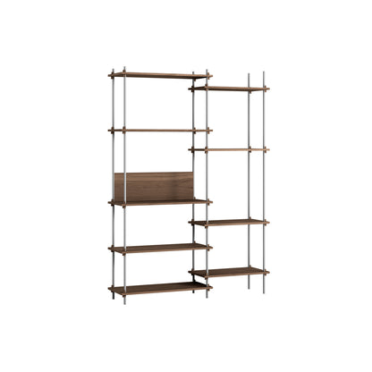 Shelving System Sets (200 cm) by Moebe / S.200.2.J / Stainless Steel Uprights / Smoked Oak 