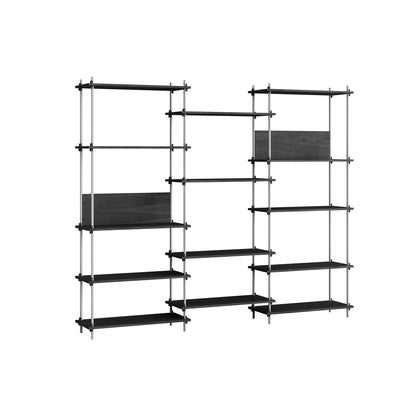 Shelving System Sets (200 cm) by Moebe / S.200.3.A / Stainless Steel Uprights / Black Painted Oak 
