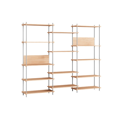 Shelving System Sets (200 cm) by Moebe / S.200.3.A / Stainless Steel Uprights / Oiled Oak 