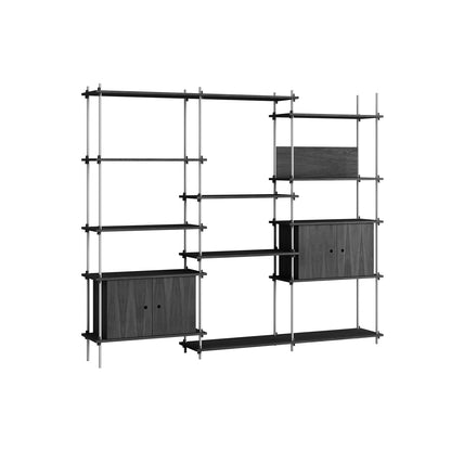 Shelving System Sets (200 cm) by Moebe / S.200.3.B / Stainless Steel Uprights / Black Painted Oak 