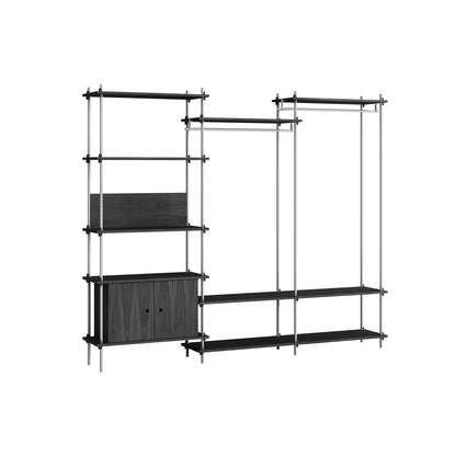 Shelving System Sets (200 cm) by Moebe / S.200.3.C / Stainless Steel Uprights / Black Painted Oak 