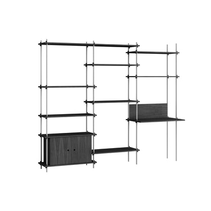 Shelving System Sets (200 cm) by Moebe / S.200.3.D / Stainless Steel Uprights / Black Painted Oak
