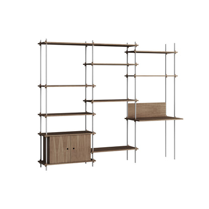Shelving System Sets (200 cm) by Moebe / S.200.3.D / Stainless Steel Uprights / Smoked Oak