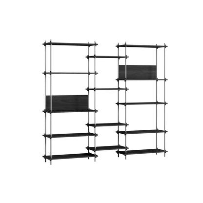 Shelving System Sets (200 cm) by Moebe / S.200.3.E / Stainless Steel Uprights / Black Painted Oak