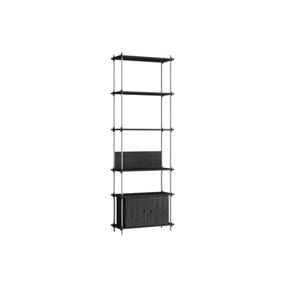 Shelving System Sets (255 cm) by Moebe / S.255.1.B / Stainless Steel Uprights / Black Painted Oak 