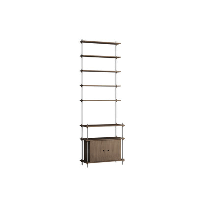 Shelving System Sets (255 cm) by Moebe / S.255.1.C / Stainless Steel Uprights / Smoked Oak 