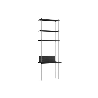 Shelving System Sets (255 cm) by Moebe / S.255.1.D / Stainless Steel Uprights / Black Painted Oak 