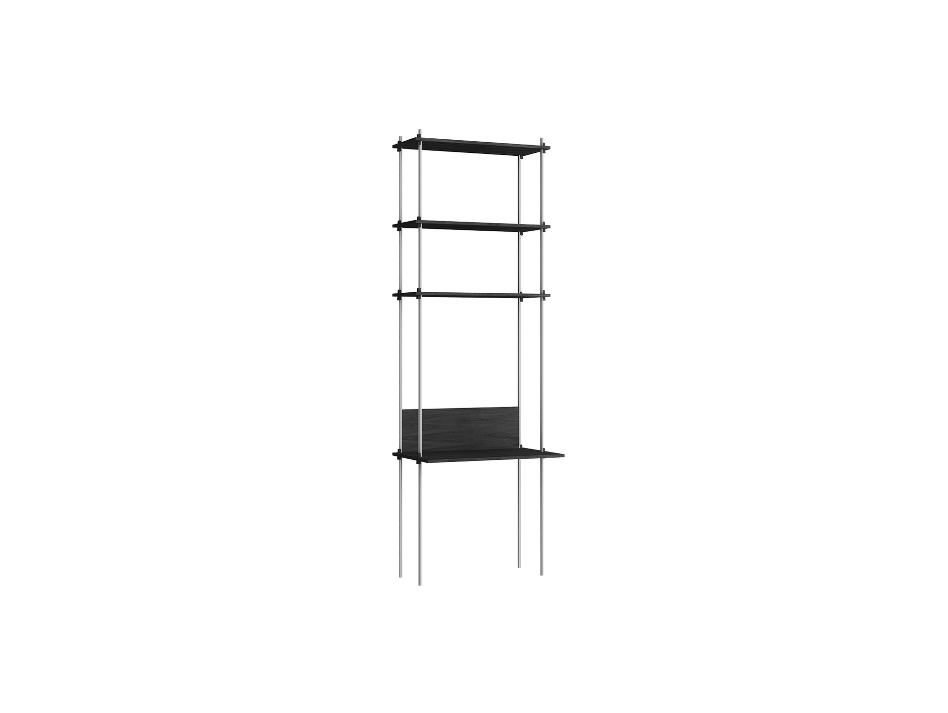 Shelving System Sets (255 cm) by Moebe / S.255.1.D / Stainless Steel Uprights / Black Painted Oak 