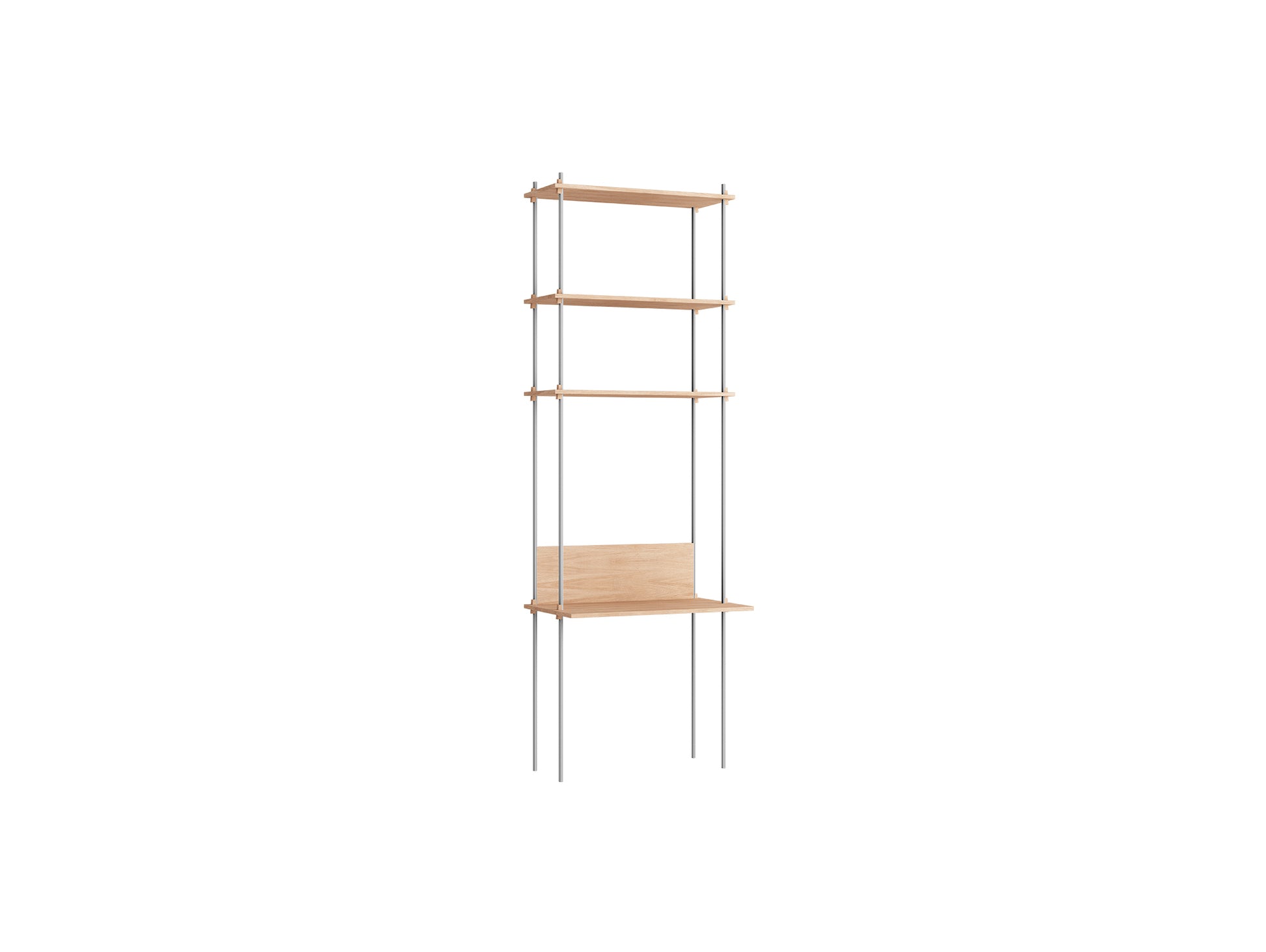 Shelving System Sets (255 cm) by Moebe / S.255.1.D / Stainless Steel Uprights / Oiled Oak 