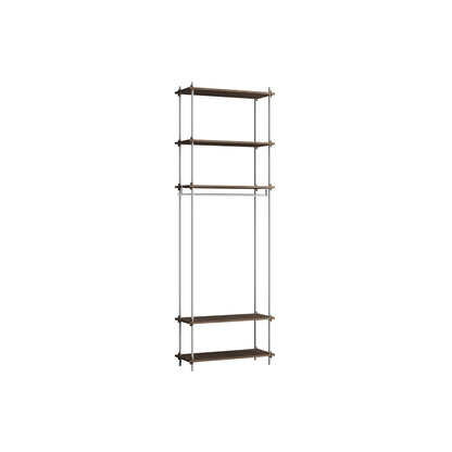 Shelving System Sets (255 cm) by Moebe / S.255.1.F / Stainless Steel Uprights / Smoked Oak 