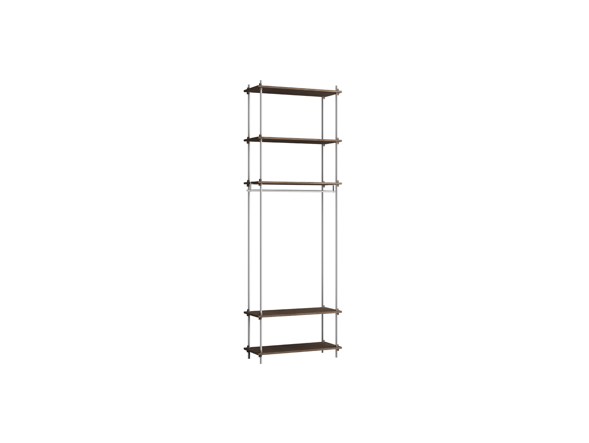 Shelving System Sets (255 cm) by Moebe / S.255.1.F / Stainless Steel Uprights / Smoked Oak 