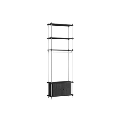 Shelving System Sets (255 cm) by Moebe / S.255.1.G / Stainless Steel Uprights / Black Painted Oak 