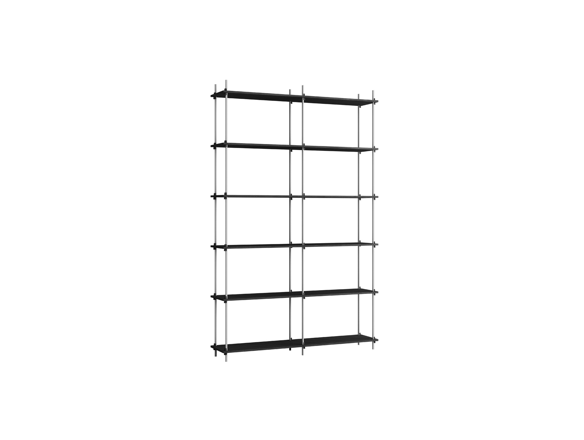 Shelving System Sets (255 cm) by Moebe / S.255.2.B / Stainless Steel Uprights / Black Painted Oak 