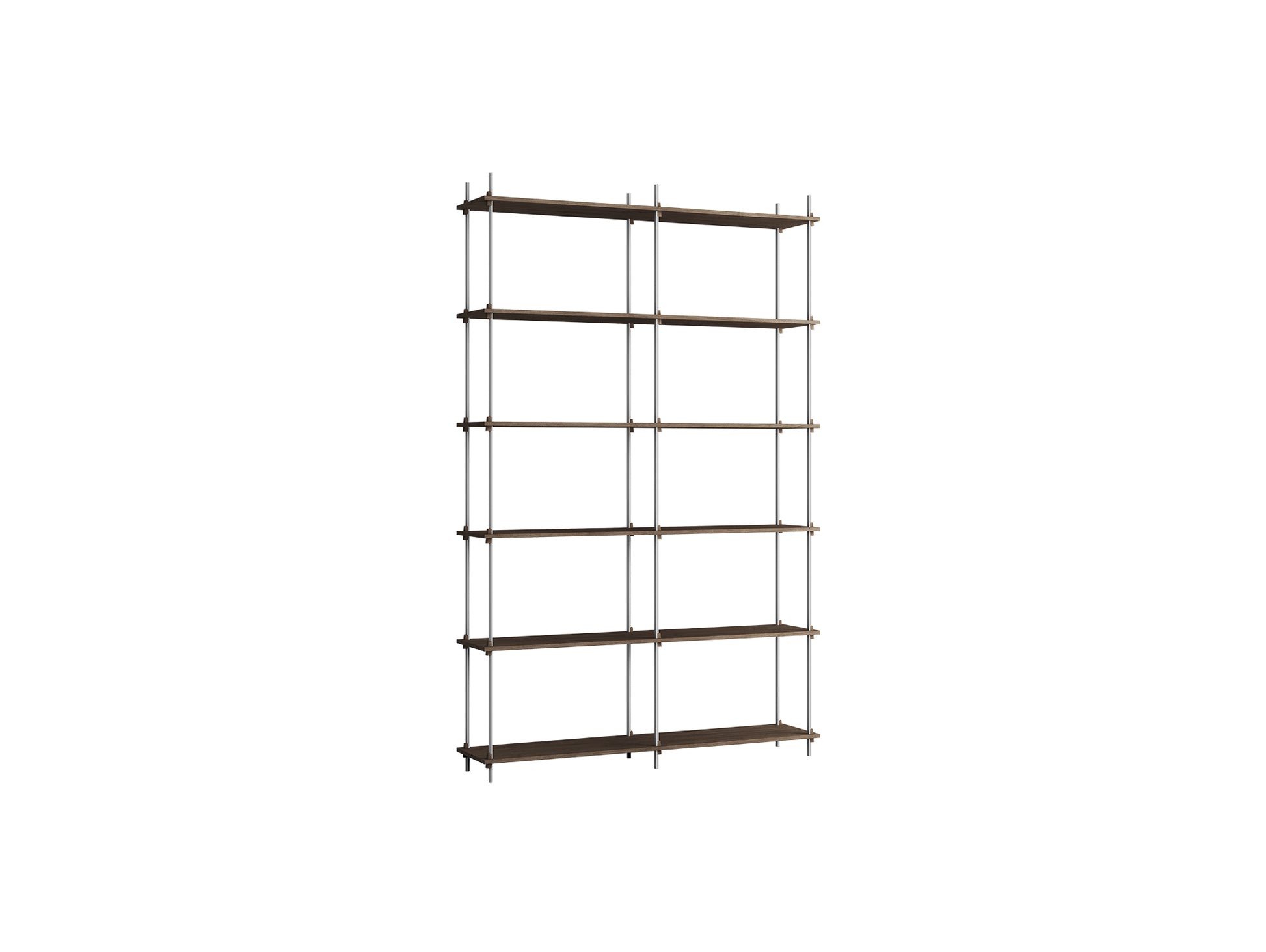 Shelving System Sets (255 cm) by Moebe / S.255.2.B / Stainless Steel Uprights / Smoked Oak 