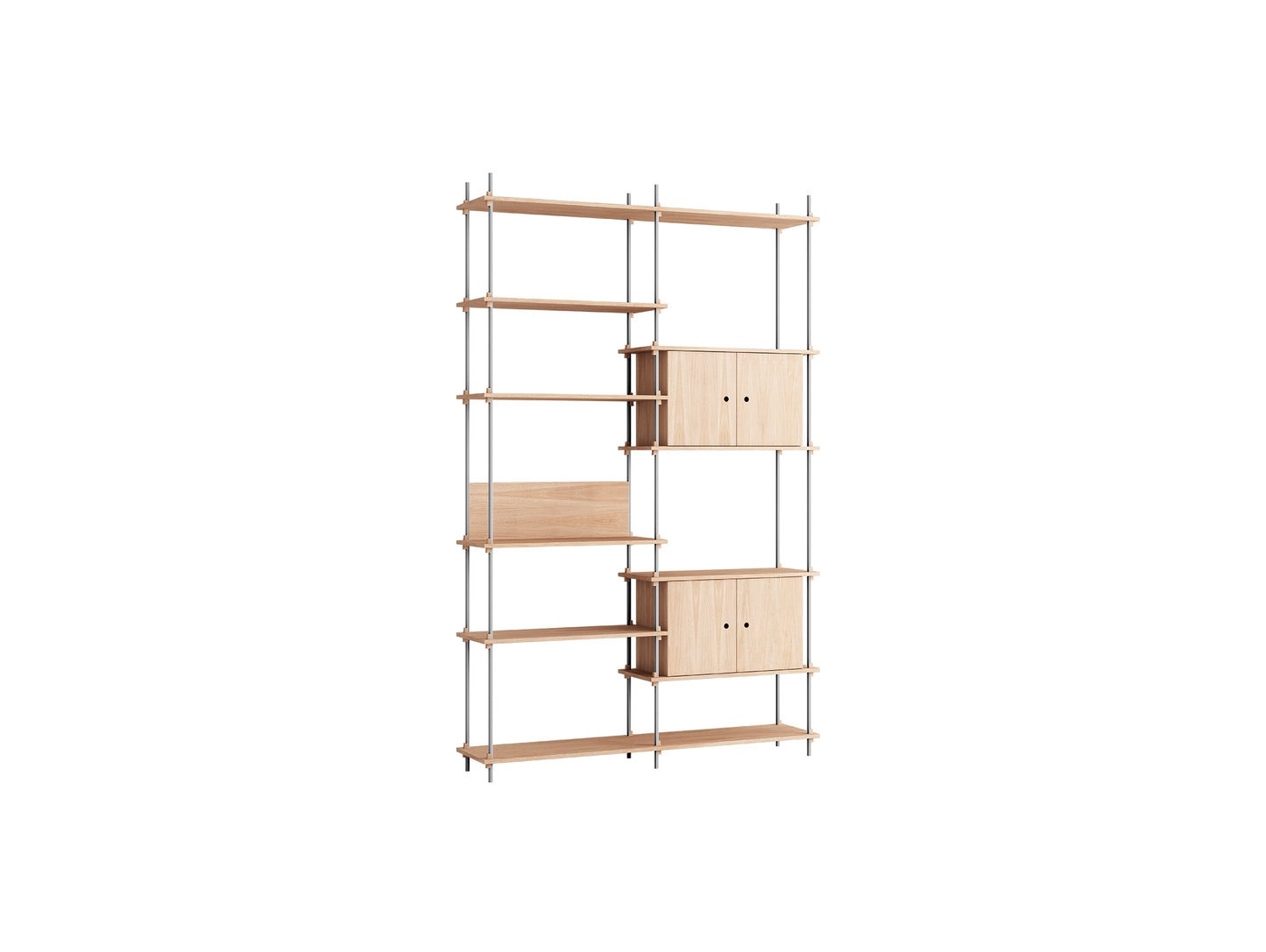 Shelving System Sets (255 cm) by Moebe / S.255.2.C / Stainless Steel Uprights / Oiled Oak 