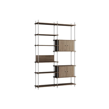 Shelving System Sets (255 cm) by Moebe / S.255.2.C / Stainless Steel Uprights / Smoked Oak 