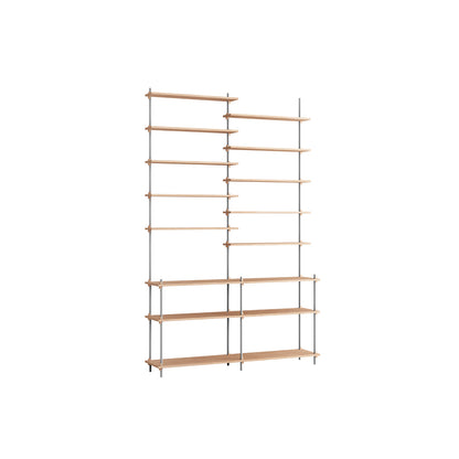 Shelving System Sets (255 cm) by Moebe / S.255.2.D / Stainless Steel Uprights / Oiled Oak 
