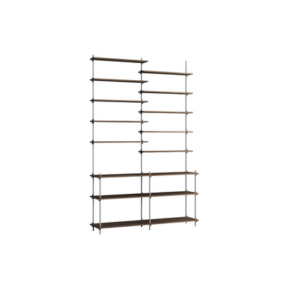 Shelving System Sets (255 cm) by Moebe / S.255.2.D / Stainless Steel Uprights / Smoked Oak 
