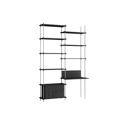 Shelving System Sets (255 cm) by Moebe / S.255.2.E / Stainless Steel Uprights / Black Painted Oak 