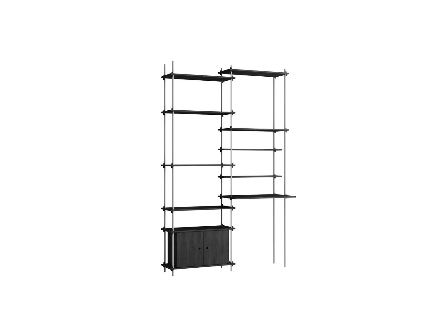 Shelving System Sets (255 cm) by Moebe / S.255.2.F / Stainless Steel Uprights / Black Painted Oak 