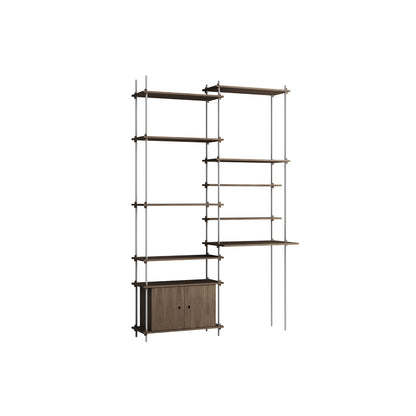 Shelving System Sets (255 cm) by Moebe / S.255.2.F / Stainless Steel Uprights / Smoked Oak 