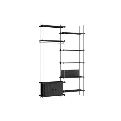 Shelving System Sets (255 cm) by Moebe / S.255.2.G / Stainless Steel Uprights / Black Painted Oak 