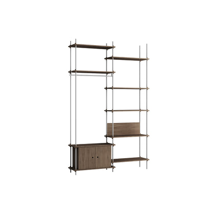 Shelving System Sets (255 cm) by Moebe / S.255.2.G / Stainless Steel Uprights / Smoked Oak 