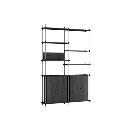 Shelving System Sets (255 cm) by Moebe / S.255.2.H / Stainless Steel Uprights / Black Painted Oak 