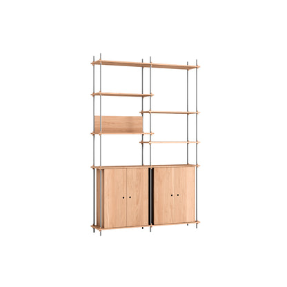 Shelving System Sets (255 cm) by Moebe / S.255.2.H / Stainless Steel Uprights / Oiled Oak 