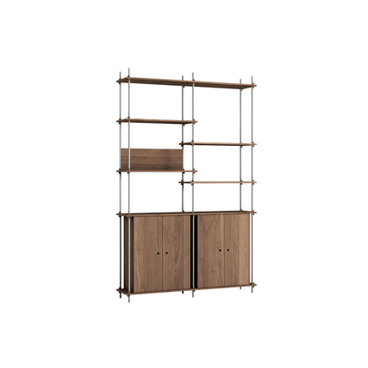 Shelving System Sets (255 cm) by Moebe / S.255.2.H / Stainless Steel Uprights / Smoked Oak 