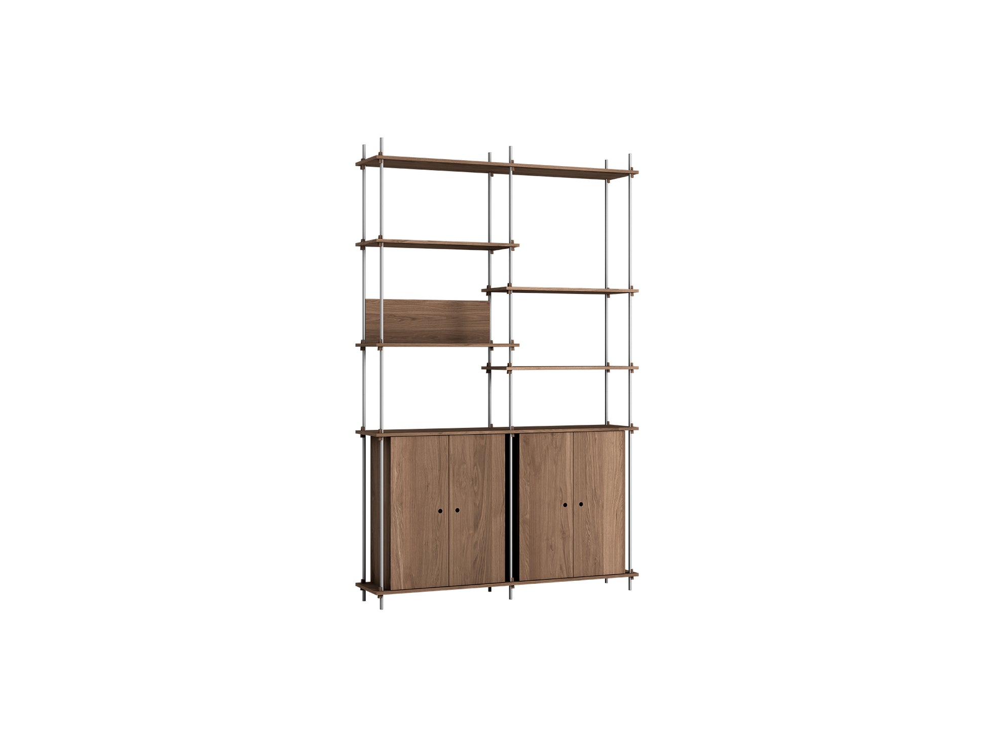 Shelving System Sets (255 cm) by Moebe / S.255.2.H / Stainless Steel Uprights / Smoked Oak 