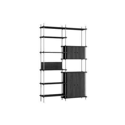 Shelving System Sets (255 cm) by Moebe / S.255.2.I / Stainless Steel Uprights / Black Painted Oak 