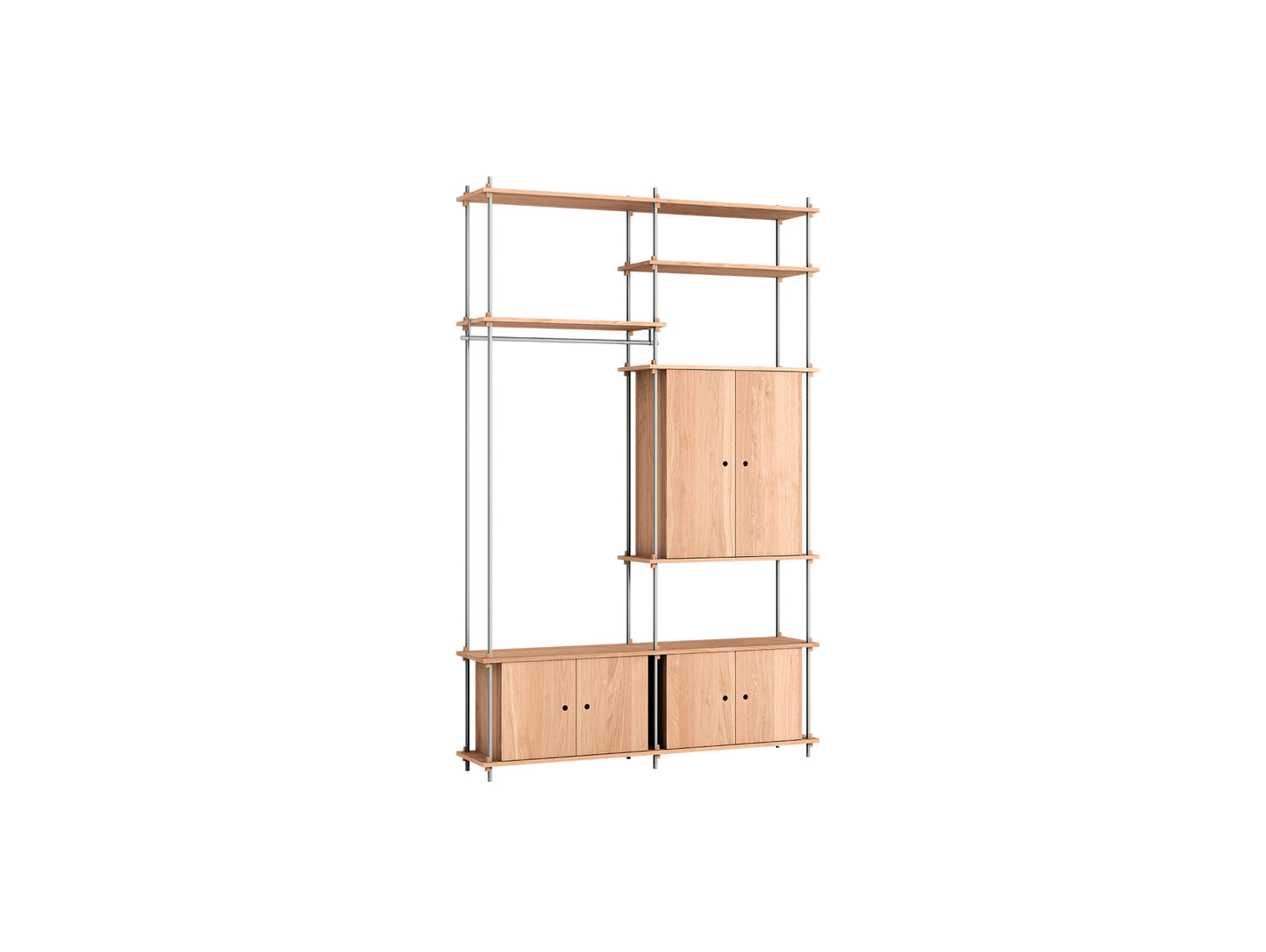 Shelving System Sets (255 cm) by Moebe / S.255.2.J / Stainless Steel Uprights / Oiled Oak 