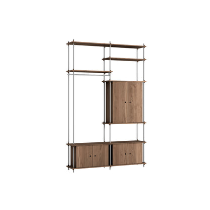 Shelving System Sets (255 cm) by Moebe / S.255.2.J / Stainless Steel Uprights / Smoked Oak 