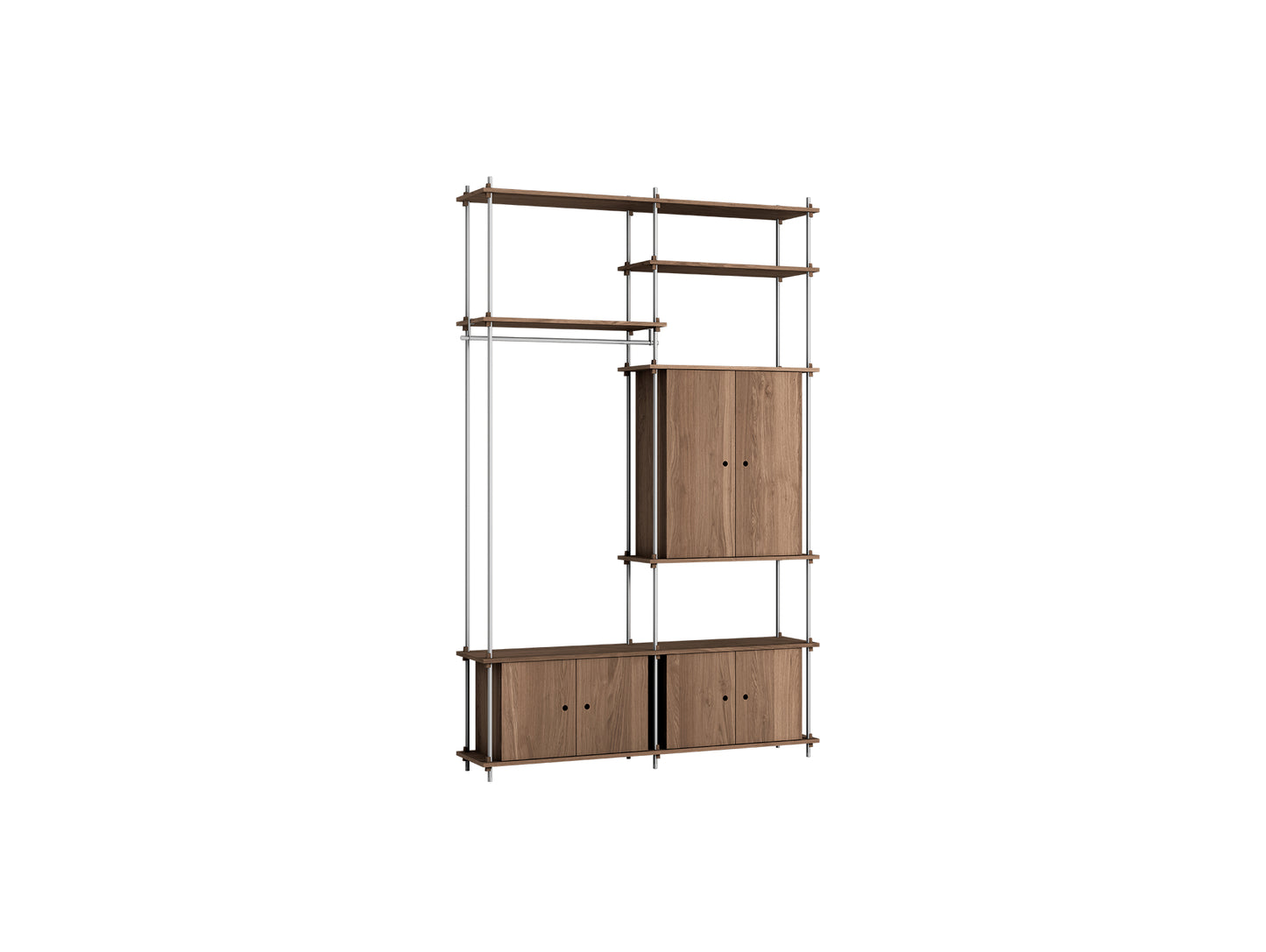 Shelving System Sets (255 cm) by Moebe / S.255.2.J / Stainless Steel Uprights / Smoked Oak 
