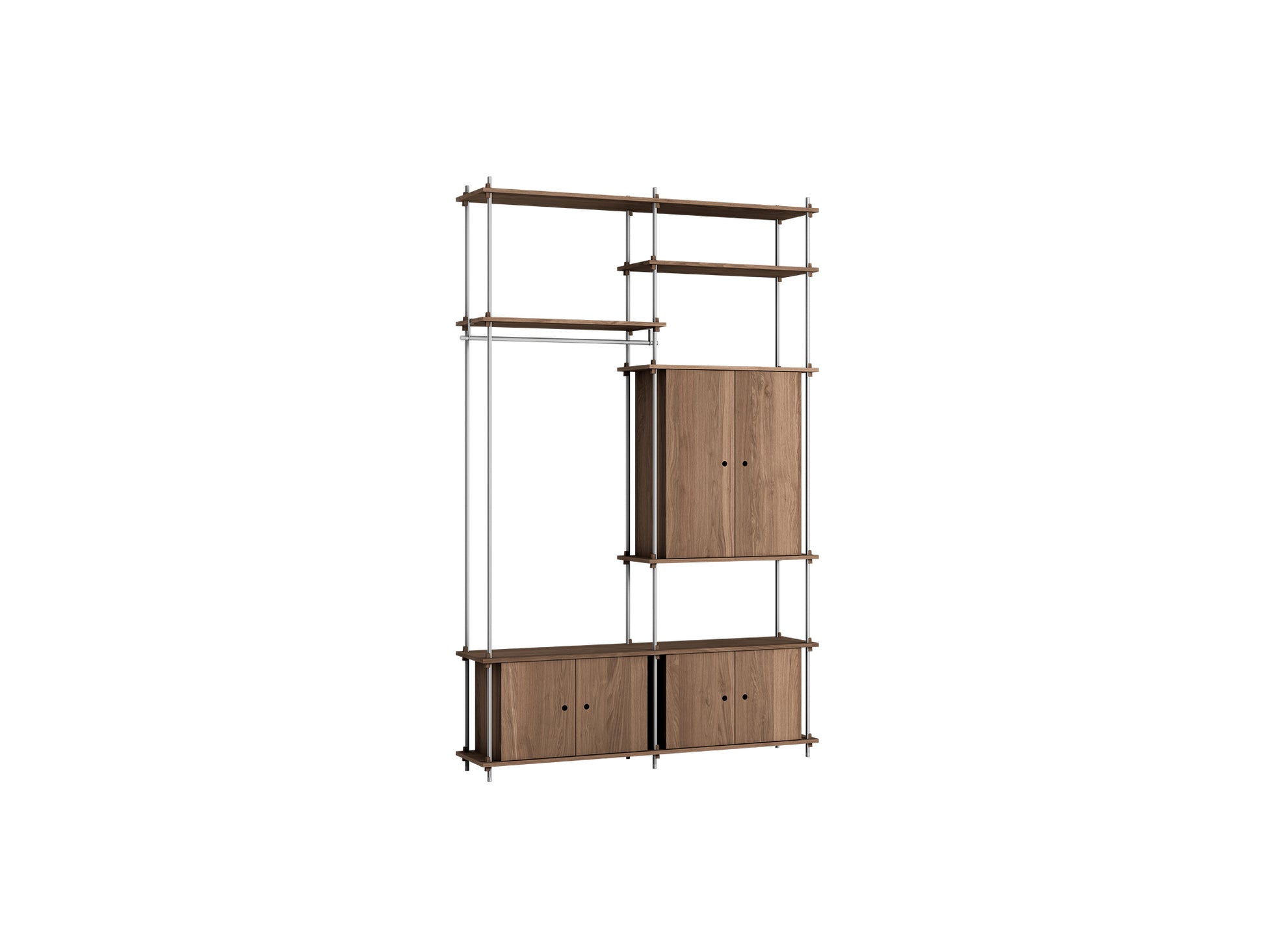 Shelving System Sets (255 cm) by Moebe / S.255.2.J / Stainless Steel Uprights / Smoked Oak 
