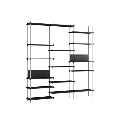 Shelving System Sets (255 cm) by Moebe / S.255.3.A / Stainless Steel Uprights / Black Painted Oak 